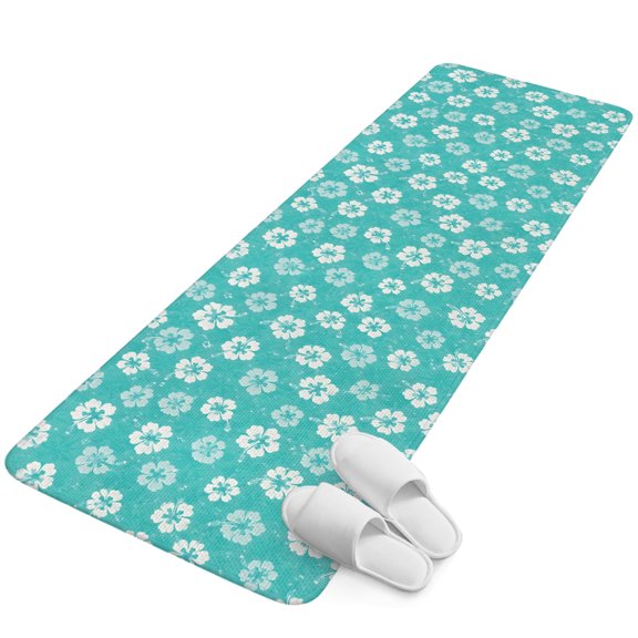 Runner Rug 15.7"x47.2", Turquoise Flowers Non Slip Backing Floor Mats Area Rugs, Absorbent Muddy Dirt Trapping Carpet for Hallway Entryway Kitchen Bedside Living Room Summer Botanical Blossom Floral