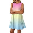 thumbnail image 6 of LISTHA Womens Sundresses 2025 Vacation Sleeveless Crew Neck Tie Dye Mini Dresses Summer Casual 2025 Ruffle Tank Dress Purple Pink L, 6 of 6
