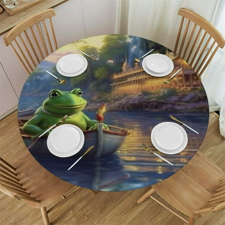 

Sheronv Frog Round Table Cover Stain Resistant & Washable 100% Polyester Great for Home Kitchen Dining Wedding Parties Elastic Edge 31 -35