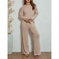 thumbnail image 6 of Elippeo Women Knit Lounge Sets for Women 2 Piece Long Sleeve Contrast Color Pullover Sweater Top and Wide Leg Pants Set Streetwear, 6 of 10