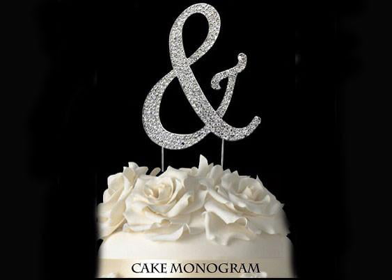 Large Rhinestone Crystal Monogram "T" Wedding Cake Topper 5" inch High Silver 