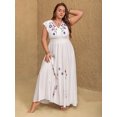 thumbnail image 2 of Women's Plus Size Embroidered Floral V Neck Cap Sleeve Maxi Dress with Ruched Sheer Bodice 100% viscose fabric, 2 of 9
