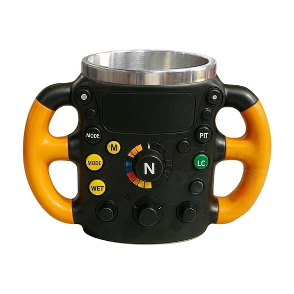 Btomtd 14oz Steering Wheel Resin and Stainless Steel Mug, Suitable for Coffee Cups and Water Cups, Unique Drinkware for Automotive Fans, Sturdy Coffee Mugs, Yellow