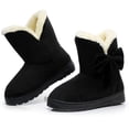 thumbnail image 1 of Botines de nieve planos con lazo para mujer, cálidos, de piel, con punta redonda, antideslizantes, bajos, de invierno, 1 of 4