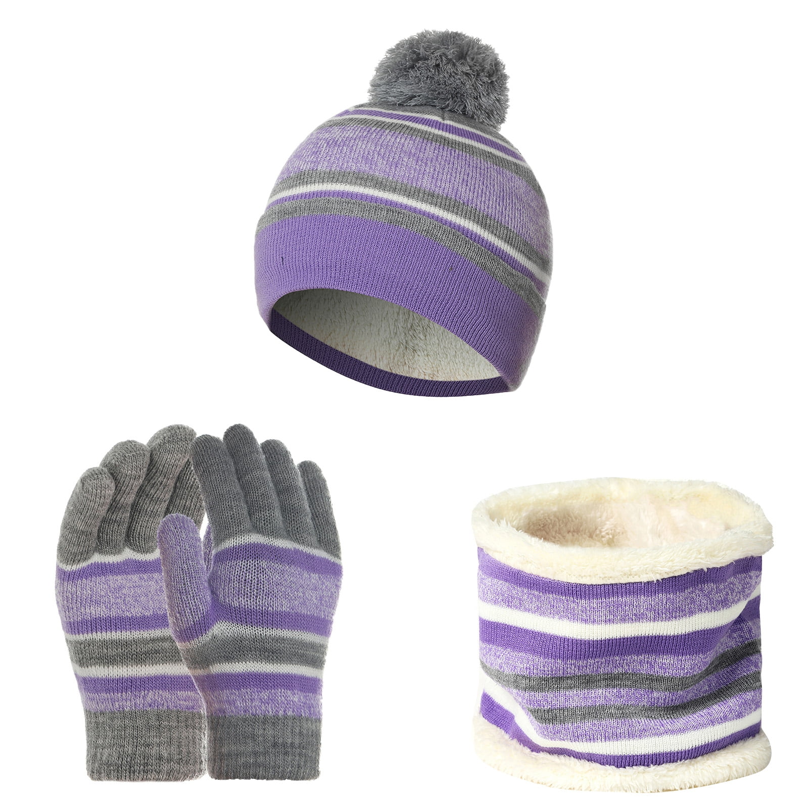 Hat Scarf Gloves Three-Piece Set Winter Children plus Velvet Thermal Knitting Suit