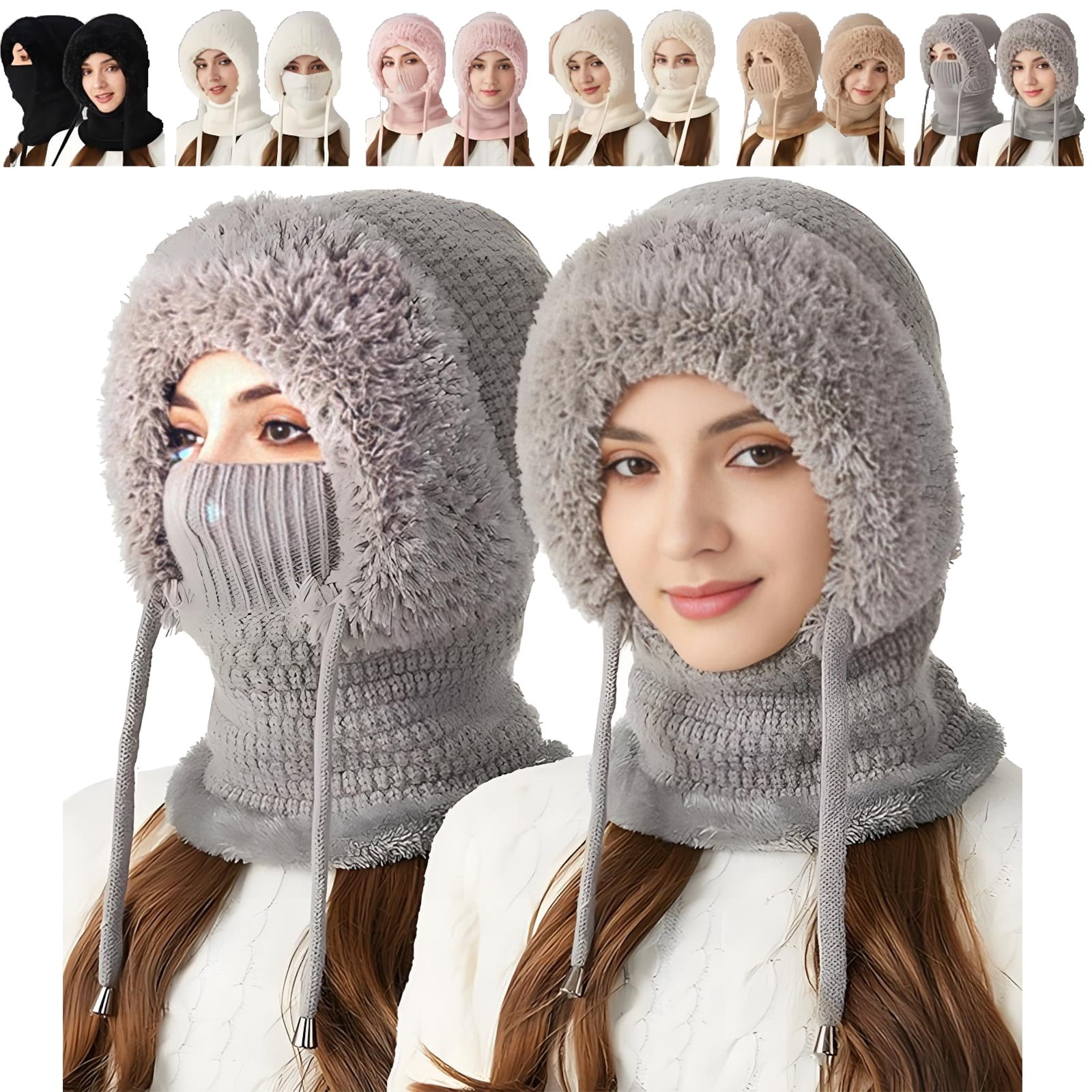 3 In 1 Beanie Hat for Women, Windproof Cold-Proof Balaclava Hat with Scarf and Mask for Snow Caps Ski