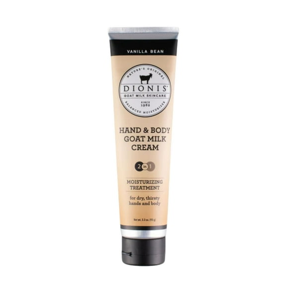 Dionis Goat Milk Skincare 3.3 oz Crema para manos y cuerpo de vainilla - Loción de manos tamaño viaje para hidratar e hidratar la piel seca - Crema libre de crueldad fabricada en los EE. UU. - Fórmula