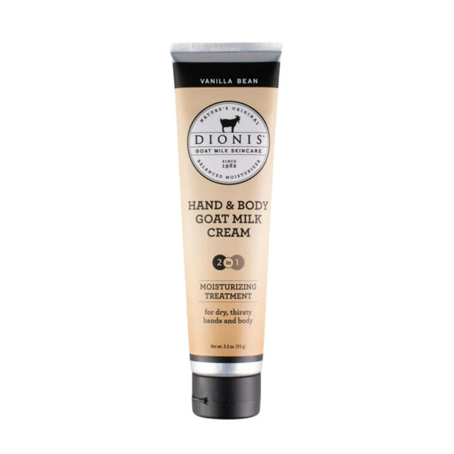 Dionis Goat Milk Skincare 3.3 oz Crema para manos y cuerpo de vainilla - Loción de manos tamaño viaje para hidratar e hidratar la piel seca - Crema libre de crueldad fabricada en los EE. UU. - Fórmula