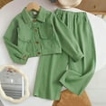 thumbnail image 4 of Lime Green Boy Girl Faux Fleece Lined Sherpa Denim Pants Jeans Jacket Outfits 2PC Sets for Child Matching Casual Cowboy Warm Two Piece Flare Bell Bottom Fall Winter Jeans 2PC Sets 9 Years, 4 of 6