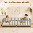 thumbnail image 2 of UHOMEPRO Twin Montessori Floor Bed with Guardrails and Slats, Solid Rubber Wood Low Profile Toddler Floor Bed Frame for Kids, No Box Spring Needed, Gray, 2 of 6