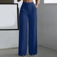 thumbnail image 4 of ctdiral Womens Elastic Waist Dress Pants High Waist Wide Leg Pants with Pockets Solid Color Straight Trousers Business Work Slacks Navy XL, 4 of 9