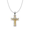 thumbnail image 1 of Precious Stars PT935-CH143-18 2 mm 14k Two-tone Gold Cubic Zirconia Fancy Cross Pendant with Solid Rope Chain, 1 of 1