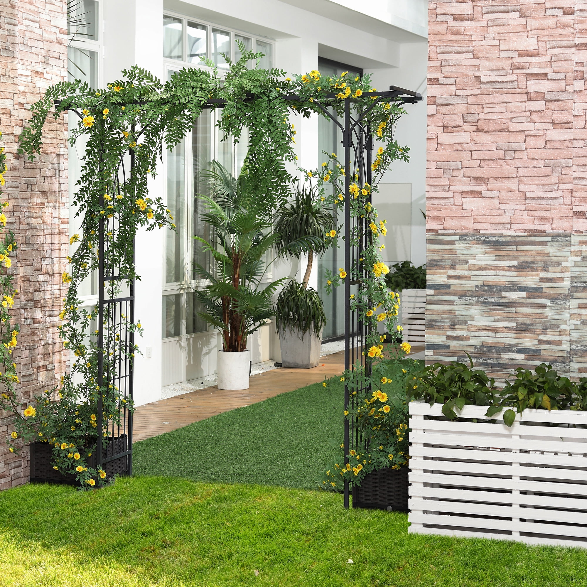 82" Decorative Metal Garden Trellis Arch with Durable Steel Tubing & Elegant Scrollwork, Perfect for Weddings