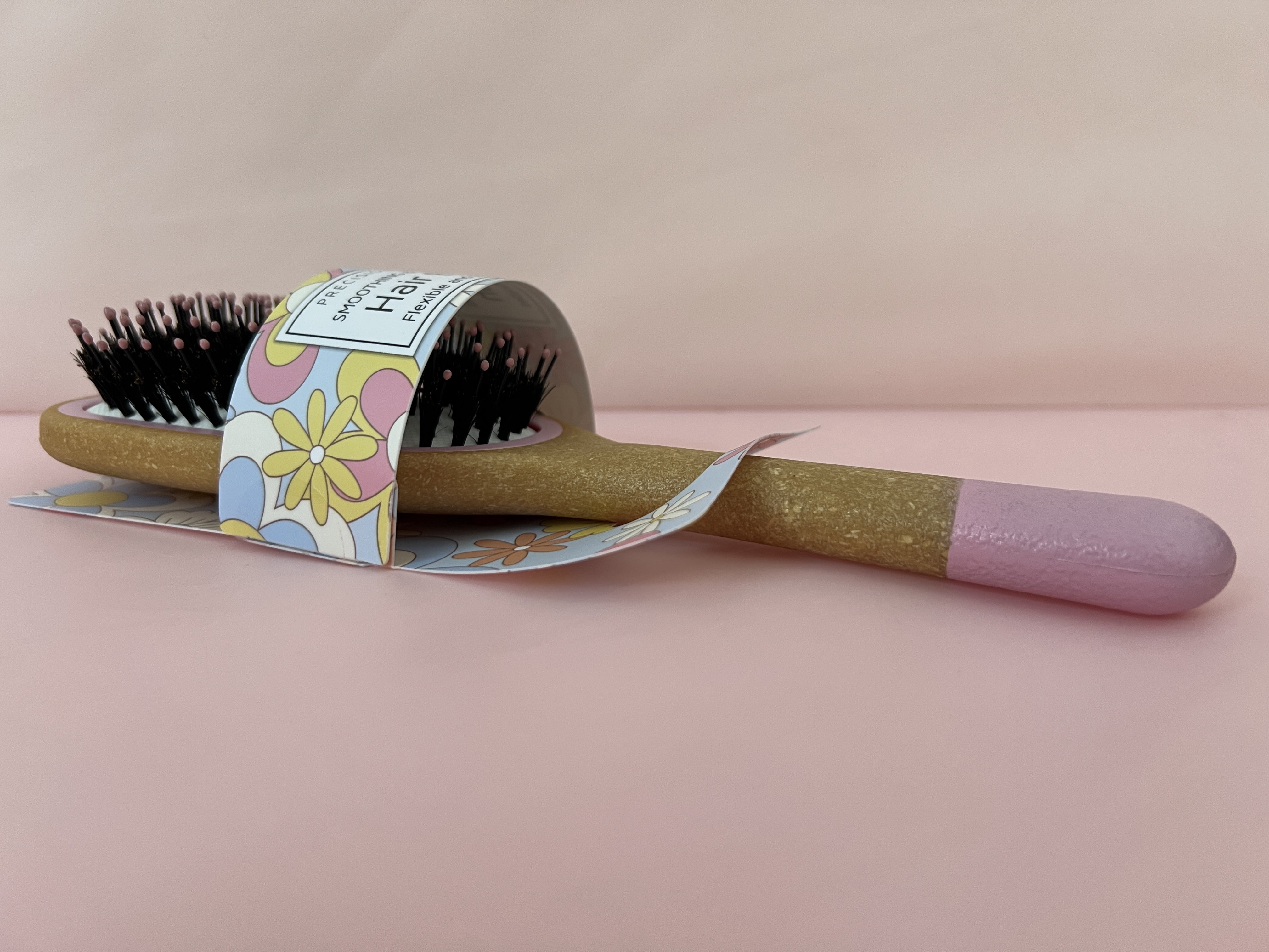 Precision Beauty by Swissco Smoothing & Detangling Hair Brush - Flexible & Boar Bristles, Pink Color-Dipped Handle
