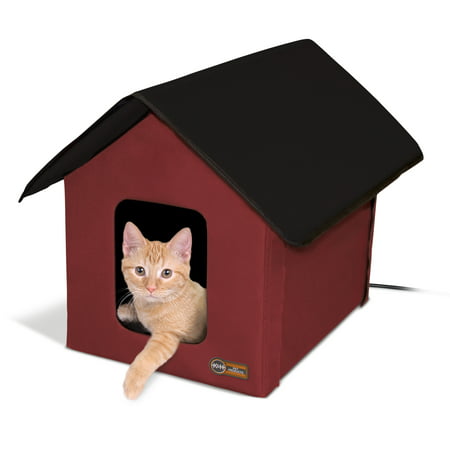 K&H Outdoor Heated Kitty House Barn, Red/Black, 18