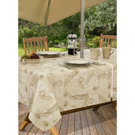 Vinyl Umbrella Tablecloth Boxed Fern Flannel Backed Vinyl Tablecloth Indoor Outdoor, 70-Inch Round with Umbrella Hole and Zipper, Taupe ()
