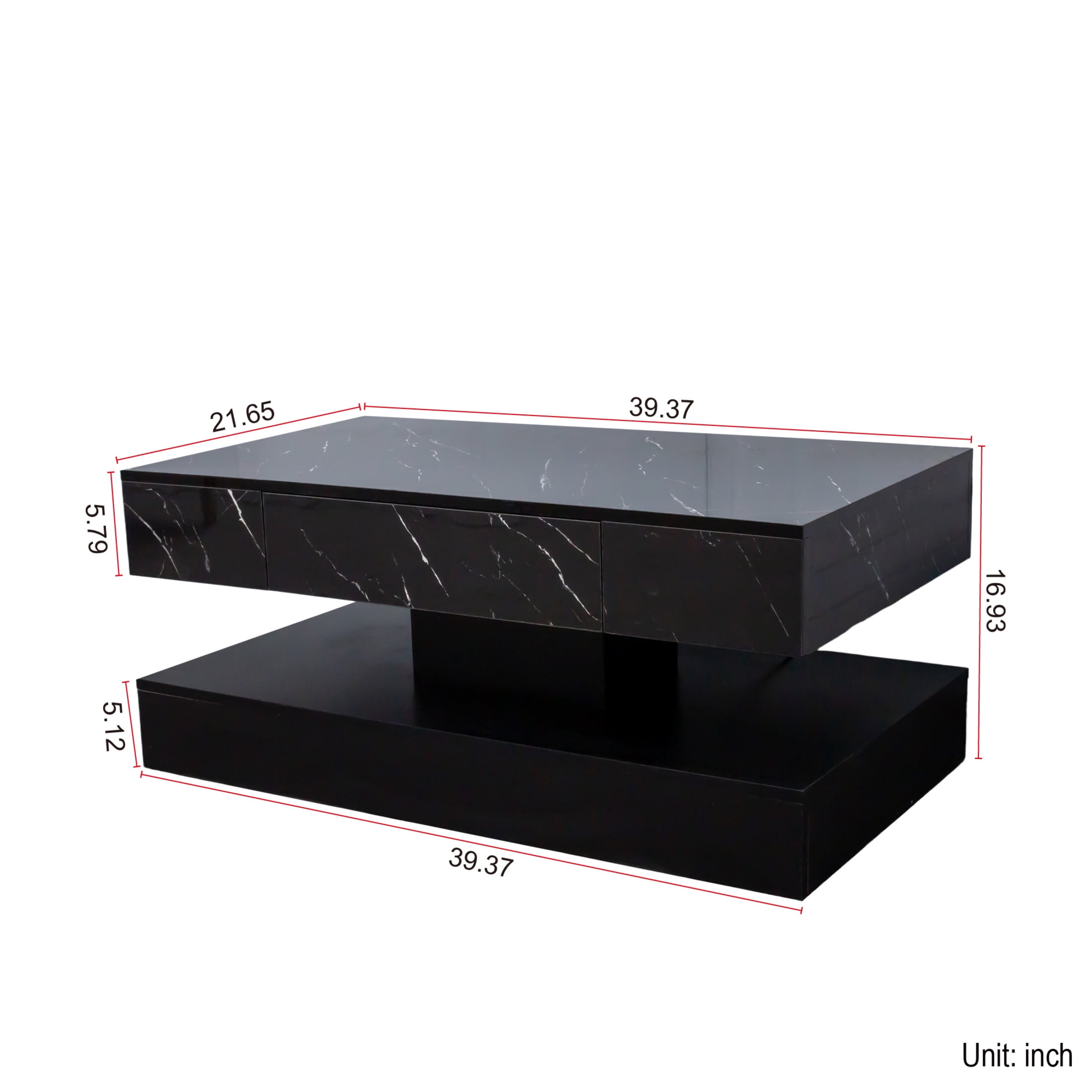 Noble House Nadia 39.4" LED Coffee Table, RGB Remote Lighting, Drawer Storage, Wooden Living Room Furniture, Black
