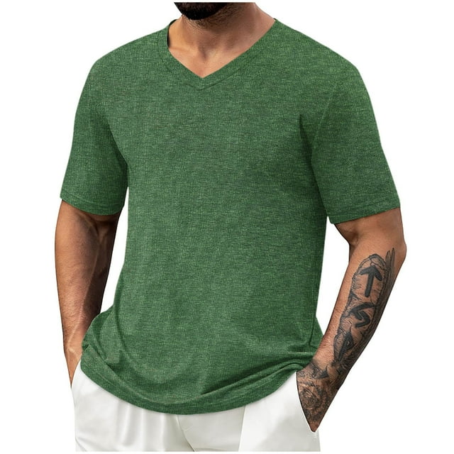 Erwazi Mens T Shirts Summer V Neck Short Sleeve Solid Color Soft Casual Basic Tee