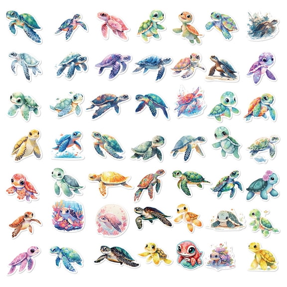 CCOCC 50Pcs Colorful Sea Turtle Stickers for Kids, Cute Ocean Animals Waterproof Vinyl Laptop Decals, Water Bottle Luggage Mug Phone Case Skateboard Decoration