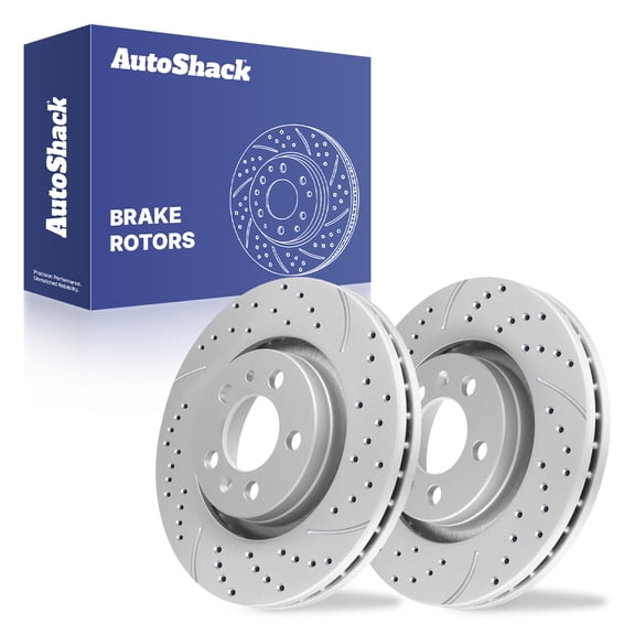 AutoShack Front Brake Rotors for Volkswagen, Jetta 1999-2006, FWD L4 1.8L 1.9L 2.0L L5 2.5L V6 2.8L - Coated Drilled & Slotted - Silver Matte Finish - TurboGuard - 11.02" (280 mm), 5-Lug