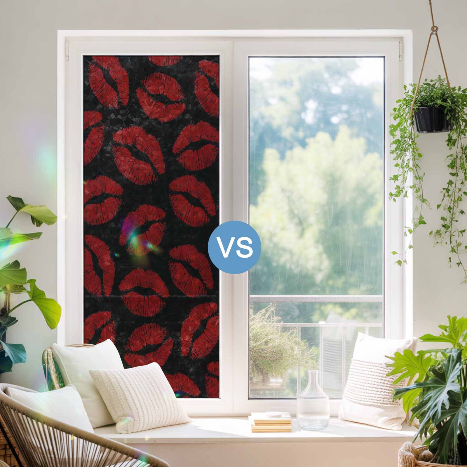 Red Lips Window Privacy Film Stain Glass,Reusable Decorative Rainbow Window Film,Modern Abstract Romantic Texture Aesthetic Static Cling Sun Blocking Stickers Decals Covers 23.6" x 59" (2pcs)