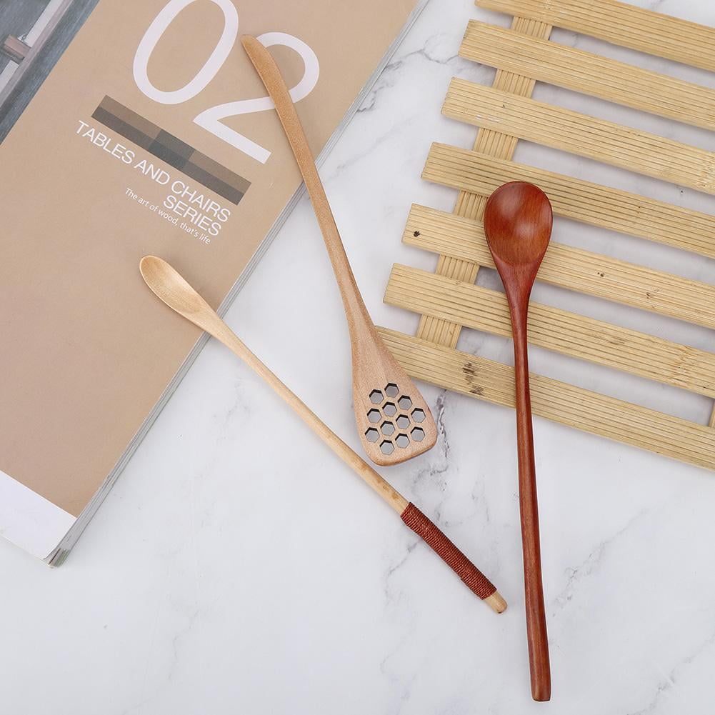 Spptty Stirring Spoon,Wood Spoon,3Pcs Long Handle Unique Shape Wood