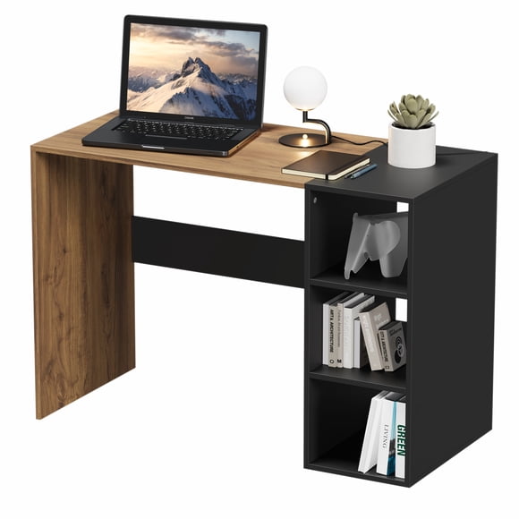 Escritorio minimalista LINK MORU Latte y Negro con estantes