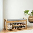 thumbnail image 2 of Gymax Shoe Rack Entryway 3-Tier Bamboo Shoe Bench Organizer W/Cushion Modern Stool, 2 of 10