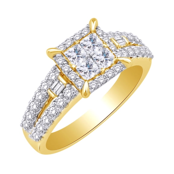 AFFY 1.25 Ct White Natural Diamond Engagement Ring in 14k Yellow Gold Ring Size : 7.5