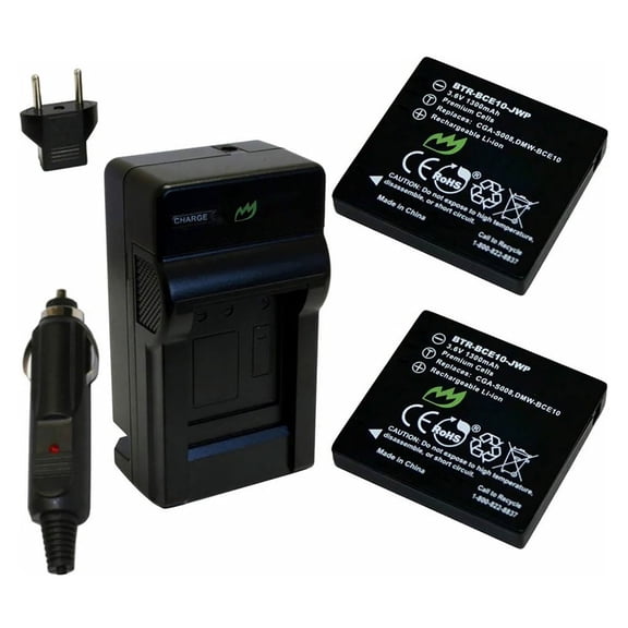 Replacement for Panasonic Lumix DMC-FX30 Battery (2-Pack, 1300mAh) and Charger with Car Adapter