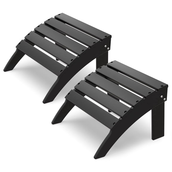 Pipopa Folding Adirondack Ottoman Set of 2,HDPE Outdoor Foot Rest,Patio Plastic Footstool for Adirondack Chairs,Black