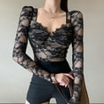 thumbnail image 2 of Moda mujer Color sólido encaje manga larga cuello en V camisetas Slim Bottoming camisa Tops Pompotops gfhjh21716, 2 of 9