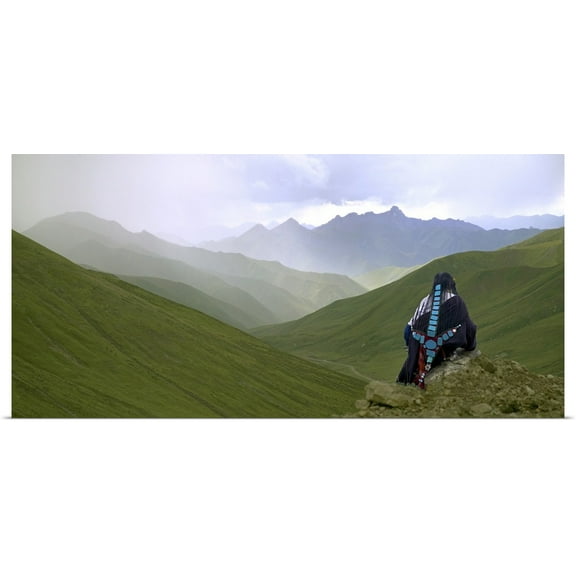 Great BIG Canvas | Rolled Keren Su Poster Print entitled China, Tibet, Tibetan woman with the Himalayas