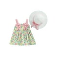 thumbnail image 1 of Kiapeise Baby Girls Suspender Dress Floral Print Bowknot A-Line Princess Dress Beach Dresses Straw Hat Set, 1 of 9