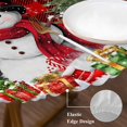 thumbnail image 3 of Red Plaid Christmas Round Tablecloth, Fitted Table Cover with Elastic for 36"-44" Round Tables, Xmas Tree Ball Snowflake Winter Gifts Table Cloth Outdoor Indoor Dinning Party Waterproof Tablecloths, 3 of 7