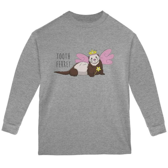 Tooth Fairy Ferret Pun Youth Long Sleeve T Shirt Storm Grey YSM