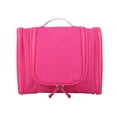 thumbnail image 1 of Bolsa de almacenamiento de artículos de tocador con 3 aberturas, gancho colgante impermeable, bolsa de maquillaje y cosméticos de viaje de gran capacidad, color rojo rosa, 1 of 5
