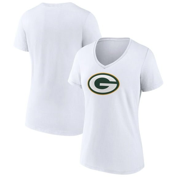 Women's White Green Bay Packers Primary Team Logo V-Neck T-Shirt
