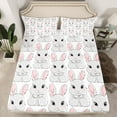 thumbnail image 2 of jejeloiu Lovely Rabbit Queen Sheet Sets,Cartoon Cute Rabbit Flat Sheet,White Gray Pink Queen Fitted Sheet For Kids,Luxury Bedroom Decor,4pcs, 2 of 7
