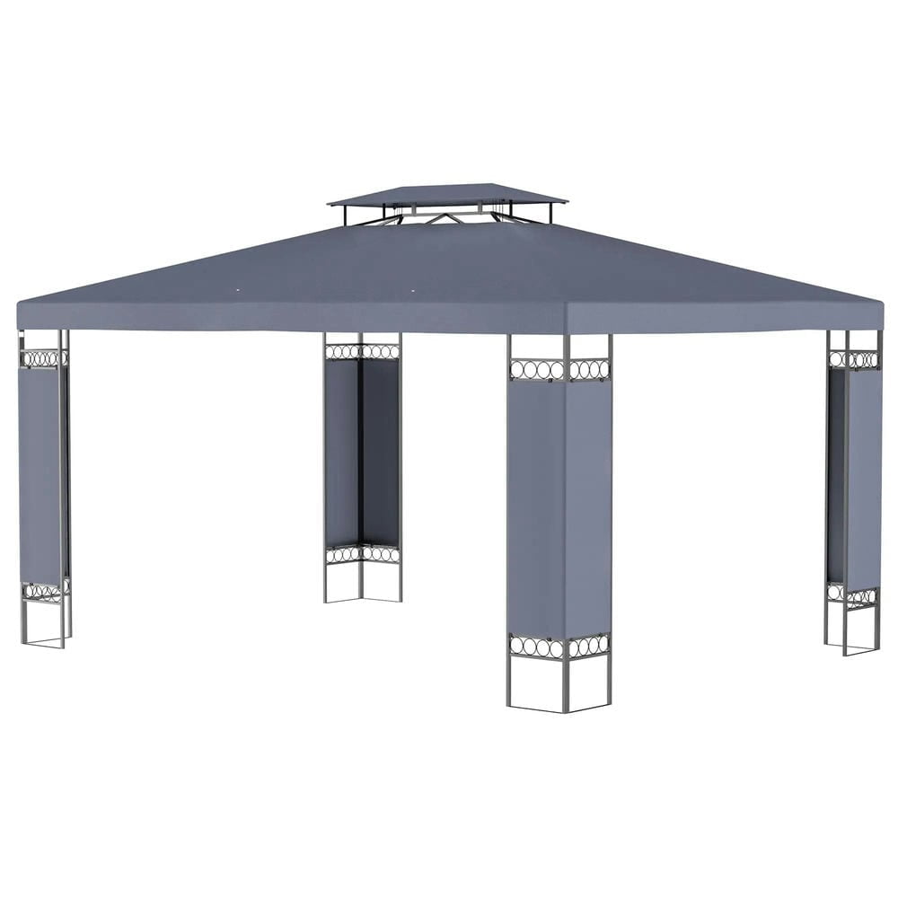 GVN Patio Garden Pergola, Pergola Canopy,10' x 13' Double Roof Outdoor Gazebo Canopy Shelter with Screen Decorate Corner Frame, Gray