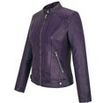 thumbnail image 3 of Skylinewears Women's Long Sleeve Zipper Closure Moto Biker Real Leather Female Jacket Purple Size S, 3 of 10
