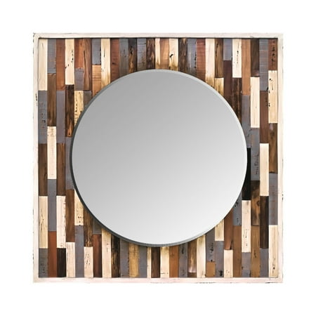 Reclaimed Heart Pine - Varaluz Country Pine Reclaimed Frame Mirror - 40W x 40H in.