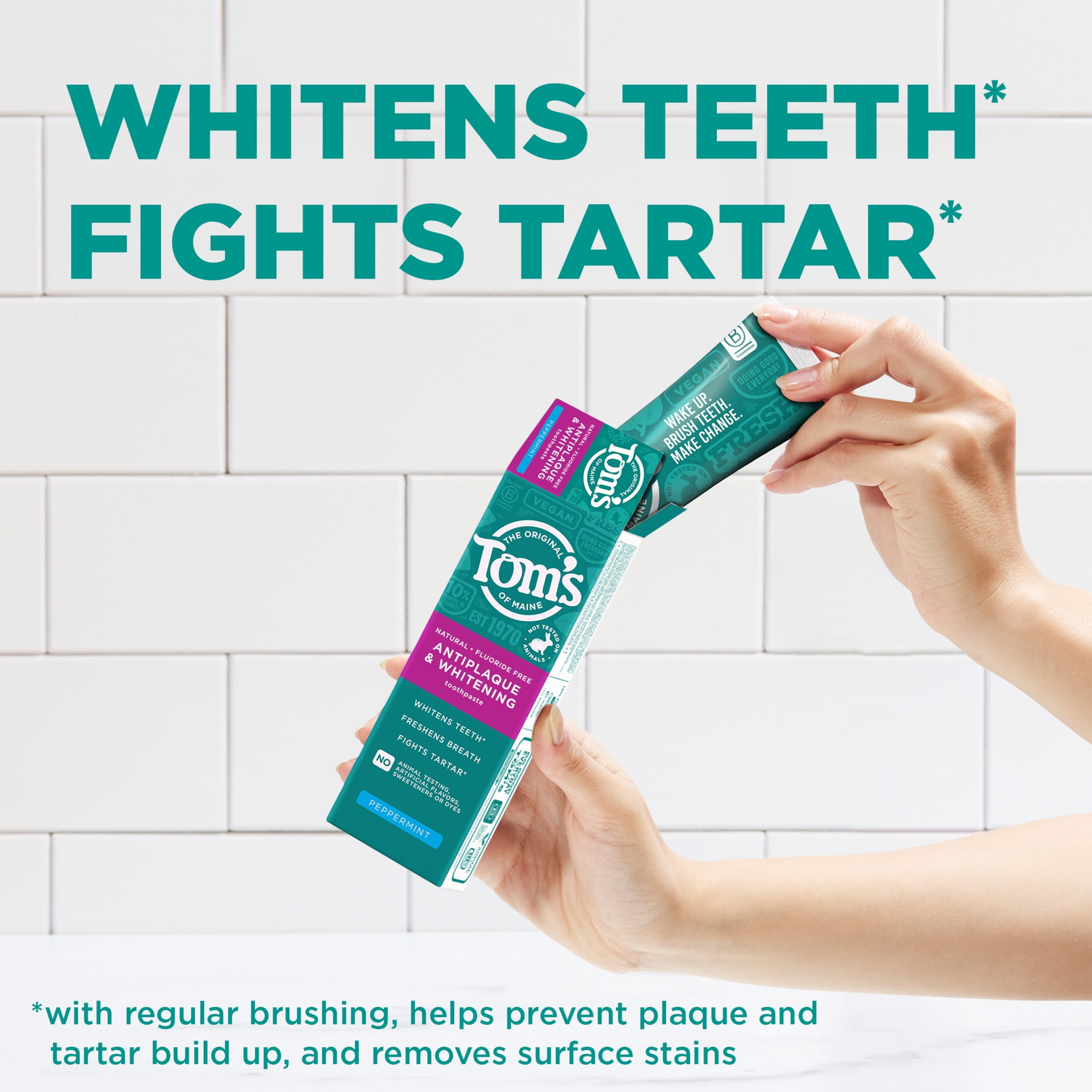 (2 pack) Tom’s of Maine Antiplaque and Whitening Fluoride Free Toothpaste, Peppermint, 2 Pack, 4.5 Oz