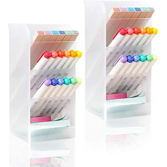 2 Pcs Marker Organizer and Storage, Large Desk Organizer and Accessories, Cute Kawaii Stationery (White)