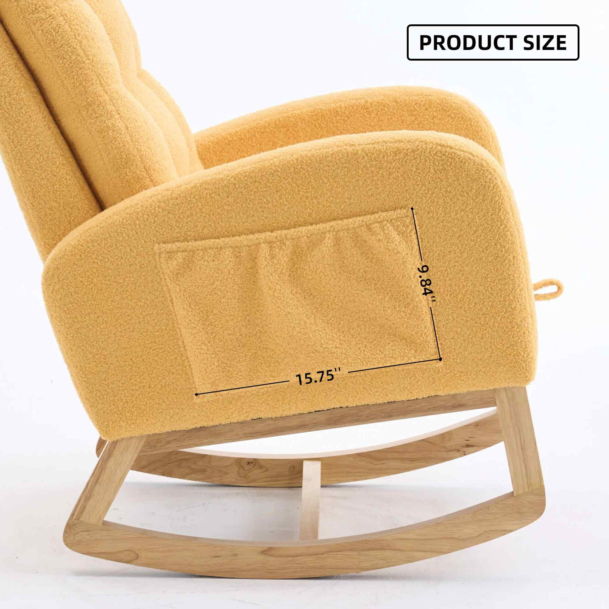Timbernest Accent Rocking Chair with Footrest, High Back, Rubberwood Rocking Legs for Nursery, Living Space, Teddy Yellow