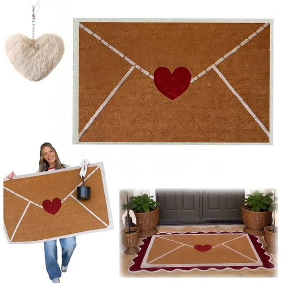Valentine Rug, Valentine Outdoor Rug, Envelope Heart Artificial Coir Door Mat, Red Love Heart Welcome Floor Mats, Non-Slip Entrance Door for Indoor/Outdoor Home