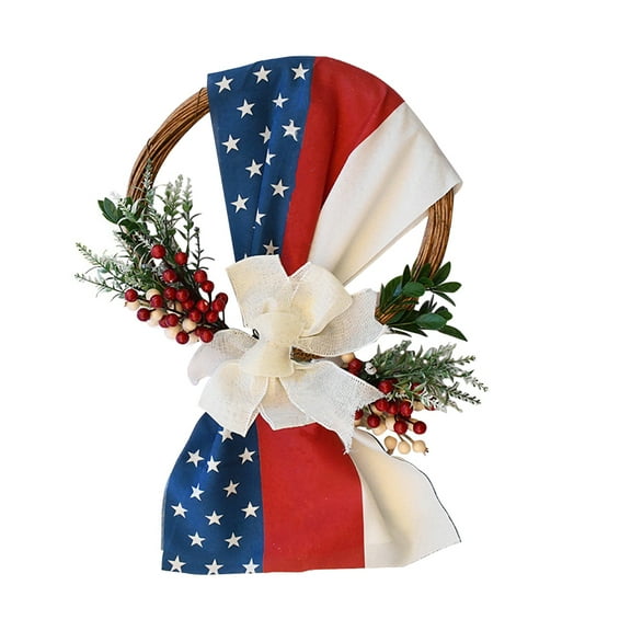 USA Flag Patriotic Garland & Wreath Decoration for Front Door