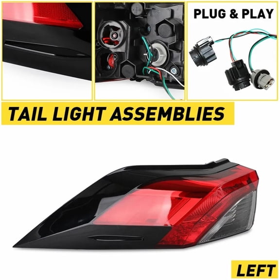HOUGEET Tail Light Fit for Toyota RAV4 2019-2021 Driver Side,Outer Brake Lamp Assembly, Red Lens Clear Hosing, Halogen Tail Lamp