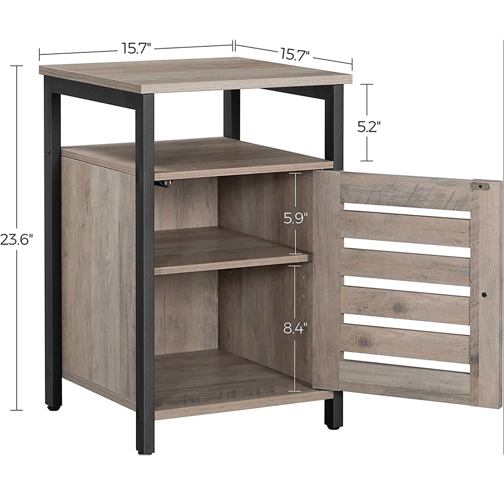 Kadyn End Table, Steel Side Table with Open Shelf and Door, Inner Adjustable Shelf, Bedside End Table for Bedroom, Greige and Black Kadyn End Table, Steel Side Table with Open Shelf and Door, Inner Adjustable Shelf, Bedside End Table for Bedroom, Greige and Black