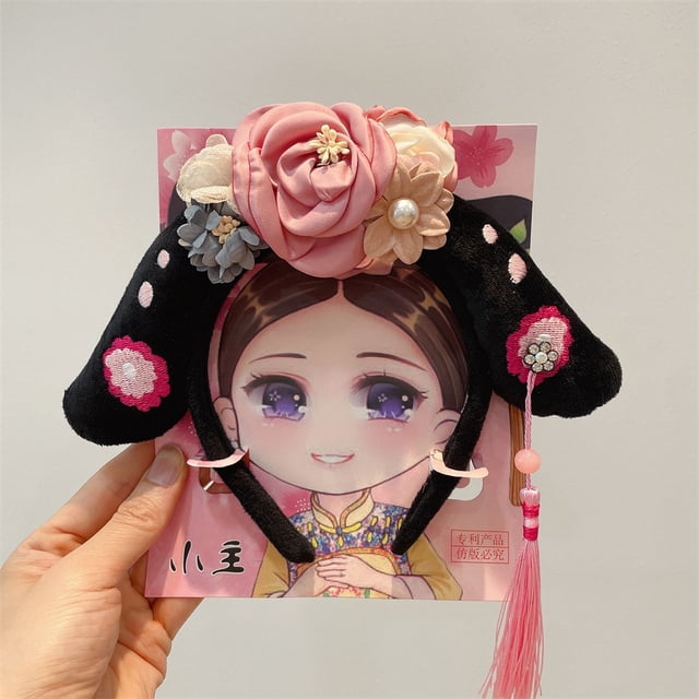 Diadema de rejilla de estilo chino para Año Nuevo, tocado de princesa de estilo palaciego, borla de flor de mariposa antigua, bandera para la cabeza